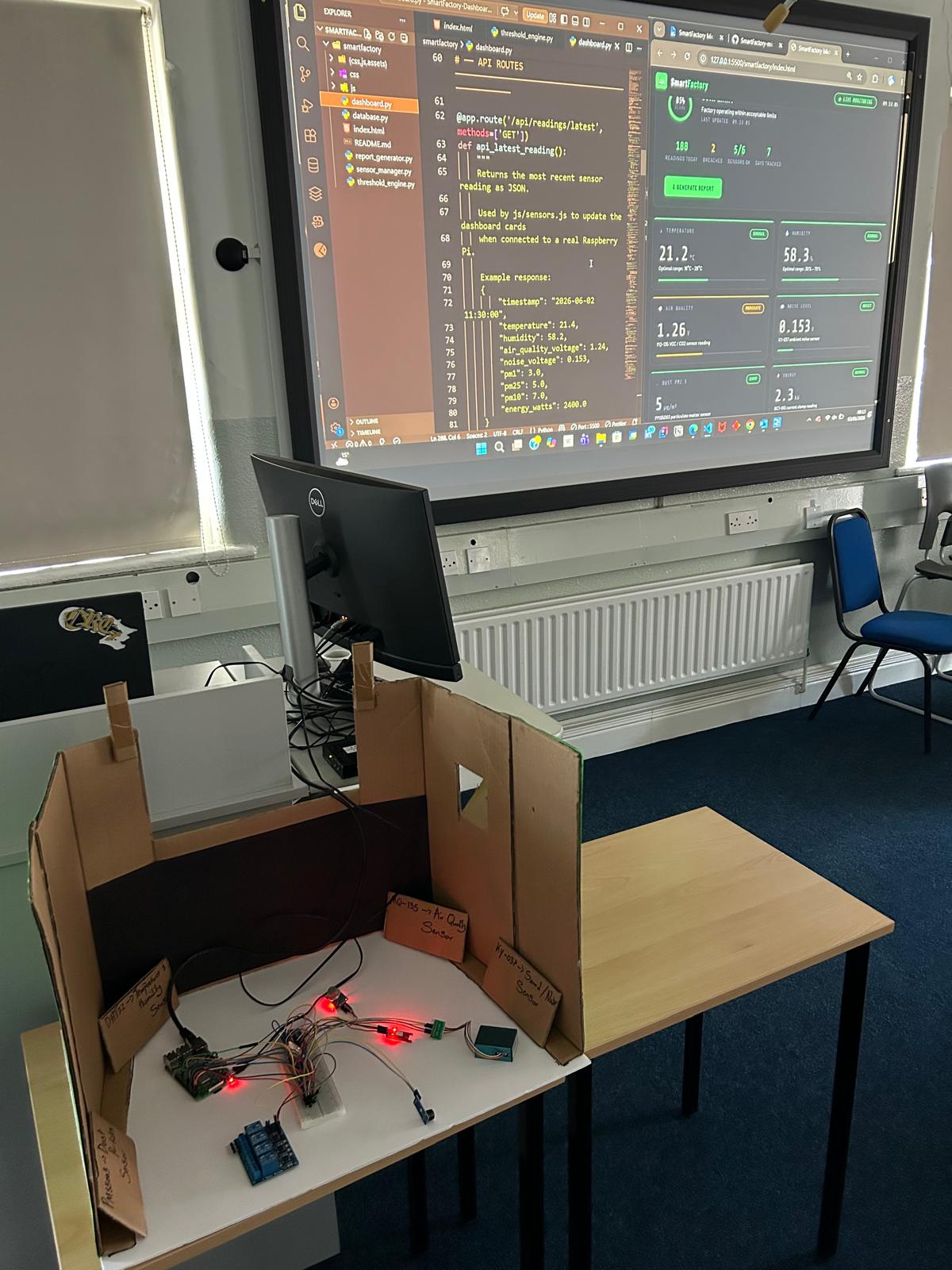 A picture of a SmartFactory Micro-Monitor sensor testing or debug log screenshot